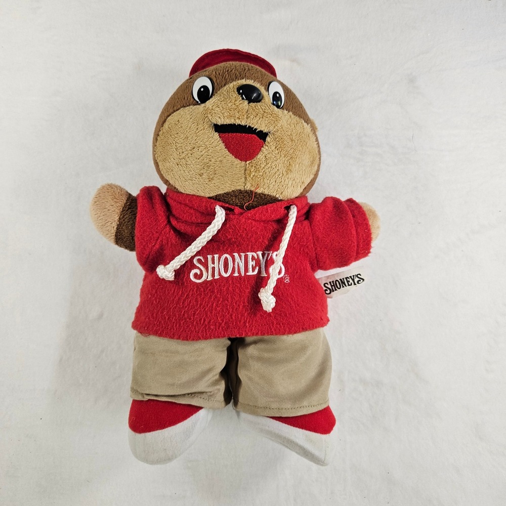 Vintage Shoney's Bear Plush Mascot‎ Restaurant Advertising Red Hoodie 12 Inch